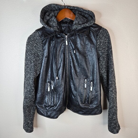 J2 Bomber Jacket w/ Hoodie in Soft Faux Leather Size M - Picture 1 of 14